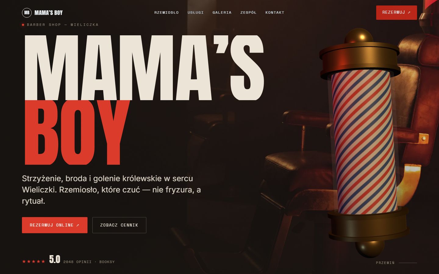 Strona Mama's Boy Barber — nagłówek